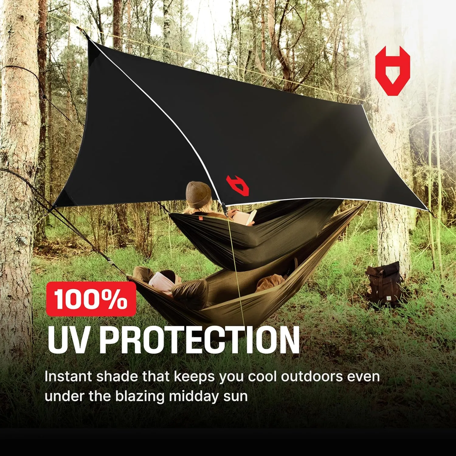 Rain Fly 12x10 Lightweight Survival Camping Tarp; 100% Waterproof; Makes a Great Backpacking Tarp or Hammock Shelter; Comes in Multiple Colors, Survival Bracelet Included; Black