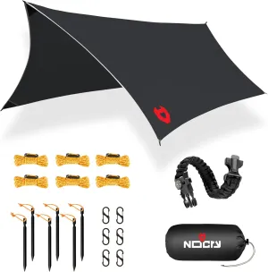 Rain Fly 12x10 Lightweight Survival Camping Tarp; 100% Waterproof; Makes a Great Backpacking Tarp or Hammock Shelter; Comes in Multiple Colors, Survival Bracelet Included; Black