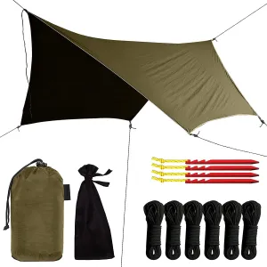 Rain Fly Tarp Waterproof Shelter Canopy Lightweight for Hammock, Backpacking or Camp Gear Premium Quality 12 x 9 ft, Green Army