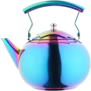 Rainbow Tea Pot with Infuser for Loose Leaf 2 Liter Tea Kettle Stainless Steel Colorful Coffee Pot 8 Cup Stovetop Induction Stove Top Teapot Strainer for Hot Water Multicolor 2.0 QT