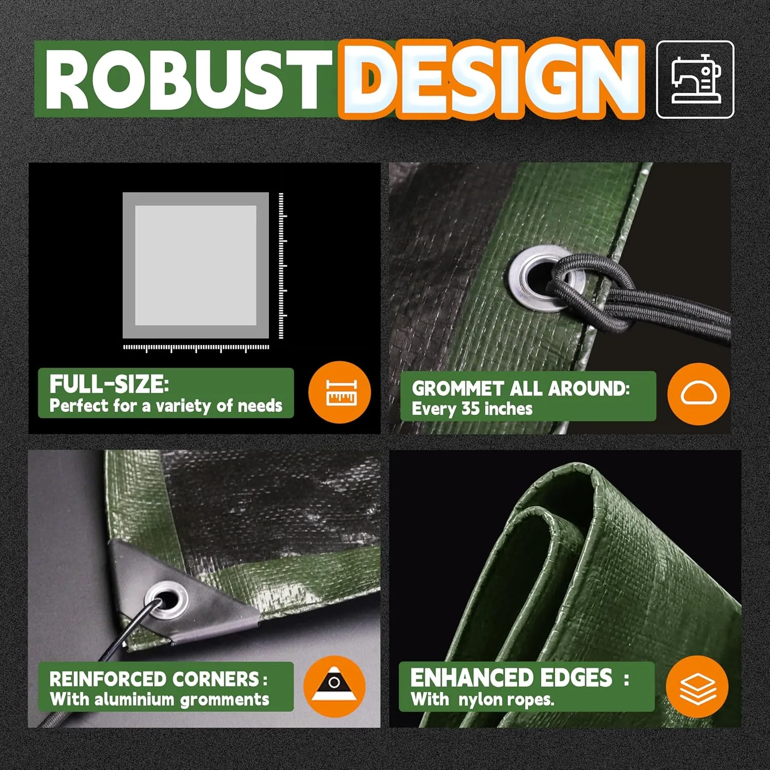 RAINDEWAY 10x20 Tarp Heavy Duty Waterproof,9Mil Thick,Large Tarps Multipurpose Poly Tarp Cover for Camping,Rain,Durable with Metal Grommets and Reinforced Edges,Finished Size Green/Black