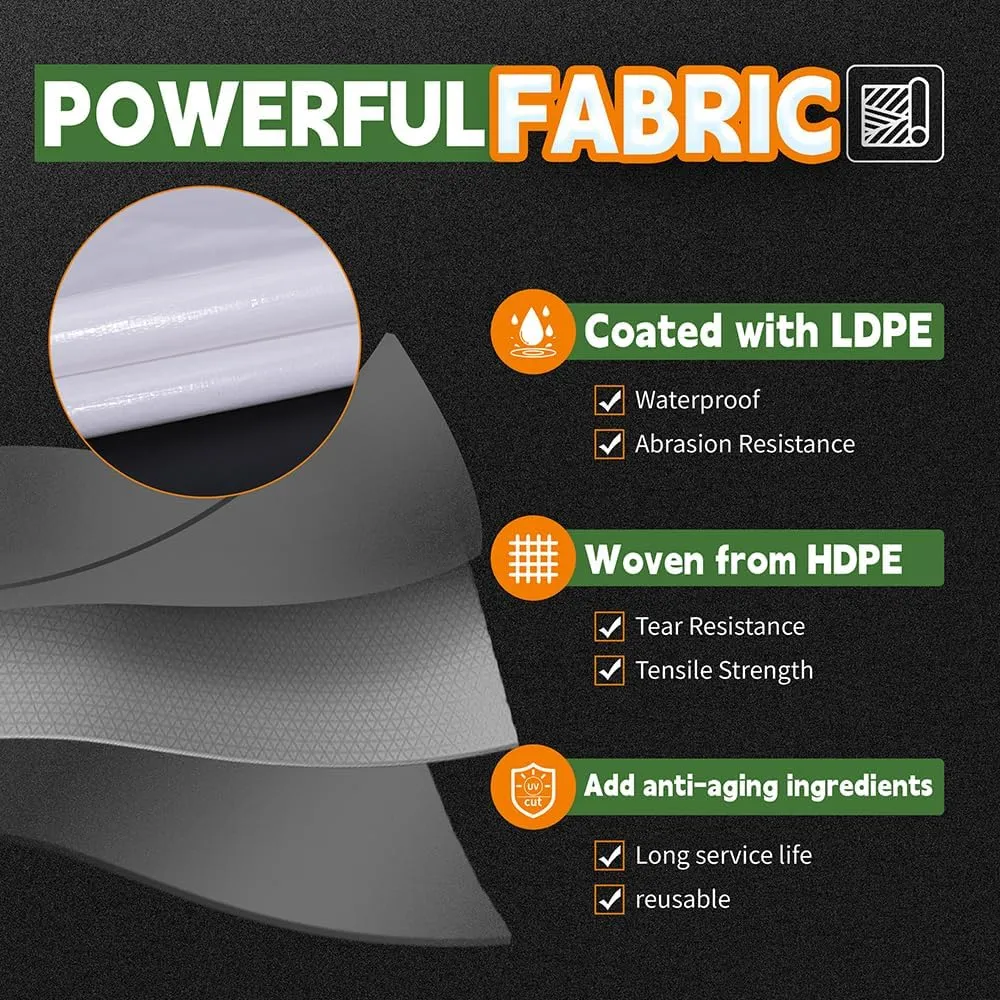 RAINDEWAY 12 Mil Heavy Duty White Tarp 15x20 Feet, UV Resistant, Waterproof, Weatherproof Poly Tarp with Metal Grommets and Reinforced Edges