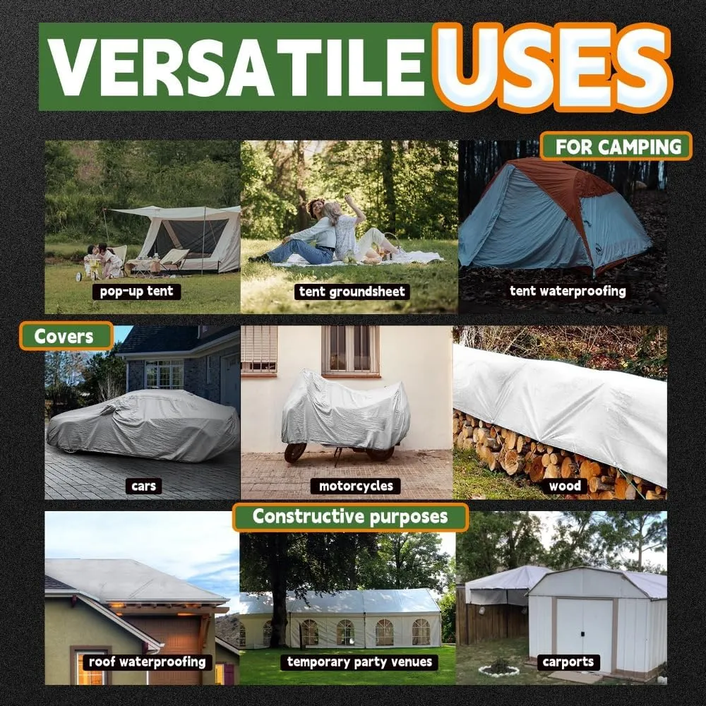 RAINDEWAY 12 Mil Heavy Duty White Tarp 15x20 Feet, UV Resistant, Waterproof, Weatherproof Poly Tarp with Metal Grommets and Reinforced Edges