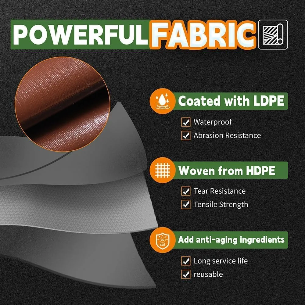 RAINDEWAY 12x20 Feet Super Heavy Duty 18 Mil Brown Poly Tarp Cover, UV Resistant, Weatherproof, Multipurpose Waterproof Poly Tarp with Grommets and Reinforced Edges