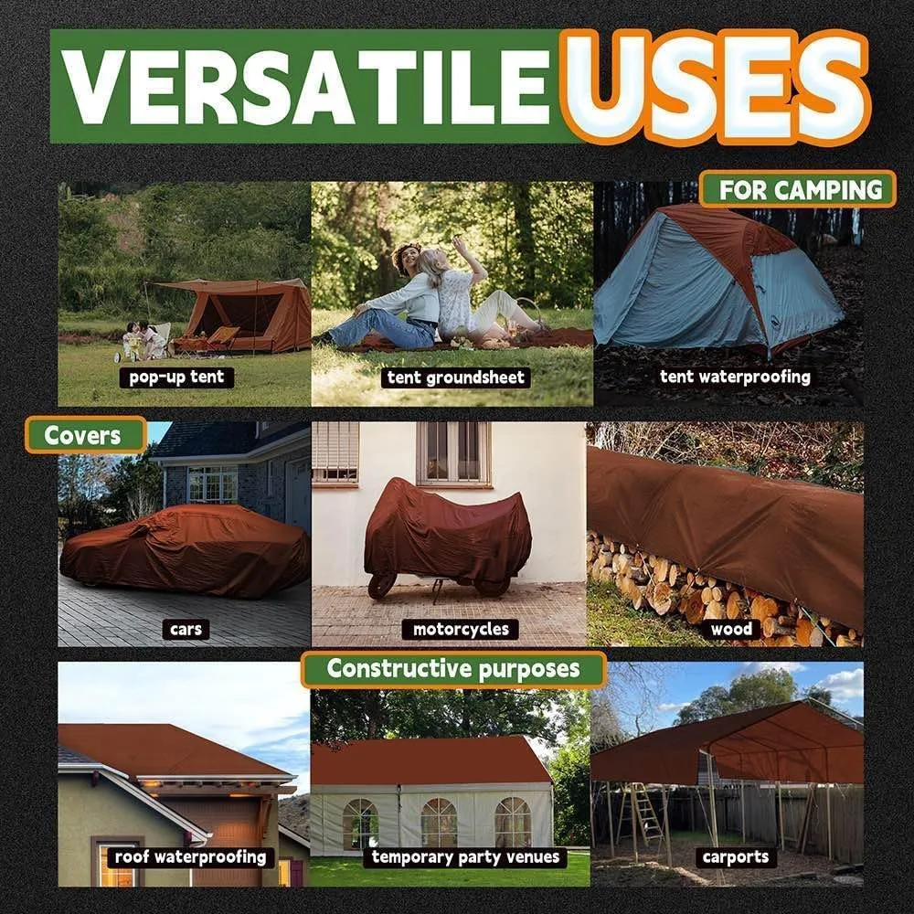 RAINDEWAY 12x20 Feet Super Heavy Duty 18 Mil Brown Poly Tarp Cover, UV Resistant, Weatherproof, Multipurpose Waterproof Poly Tarp with Grommets and Reinforced Edges