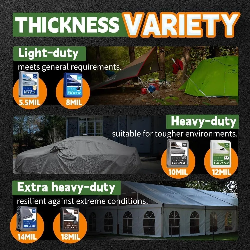 RAINDEWAY 12x20 Feet Super Heavy Duty 18 Mil Brown Poly Tarp Cover, UV Resistant, Weatherproof, Multipurpose Waterproof Poly Tarp with Grommets and Reinforced Edges