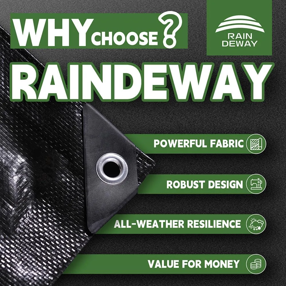 RAINDEWAY Black Tarps 7x7 Feet,UV Resistant, Multipurpose Medium Duty Waterproof Poly Tarp, Square Tent Tarp,Cover with Metal Grommets and Reinforced Edges, Finished Size