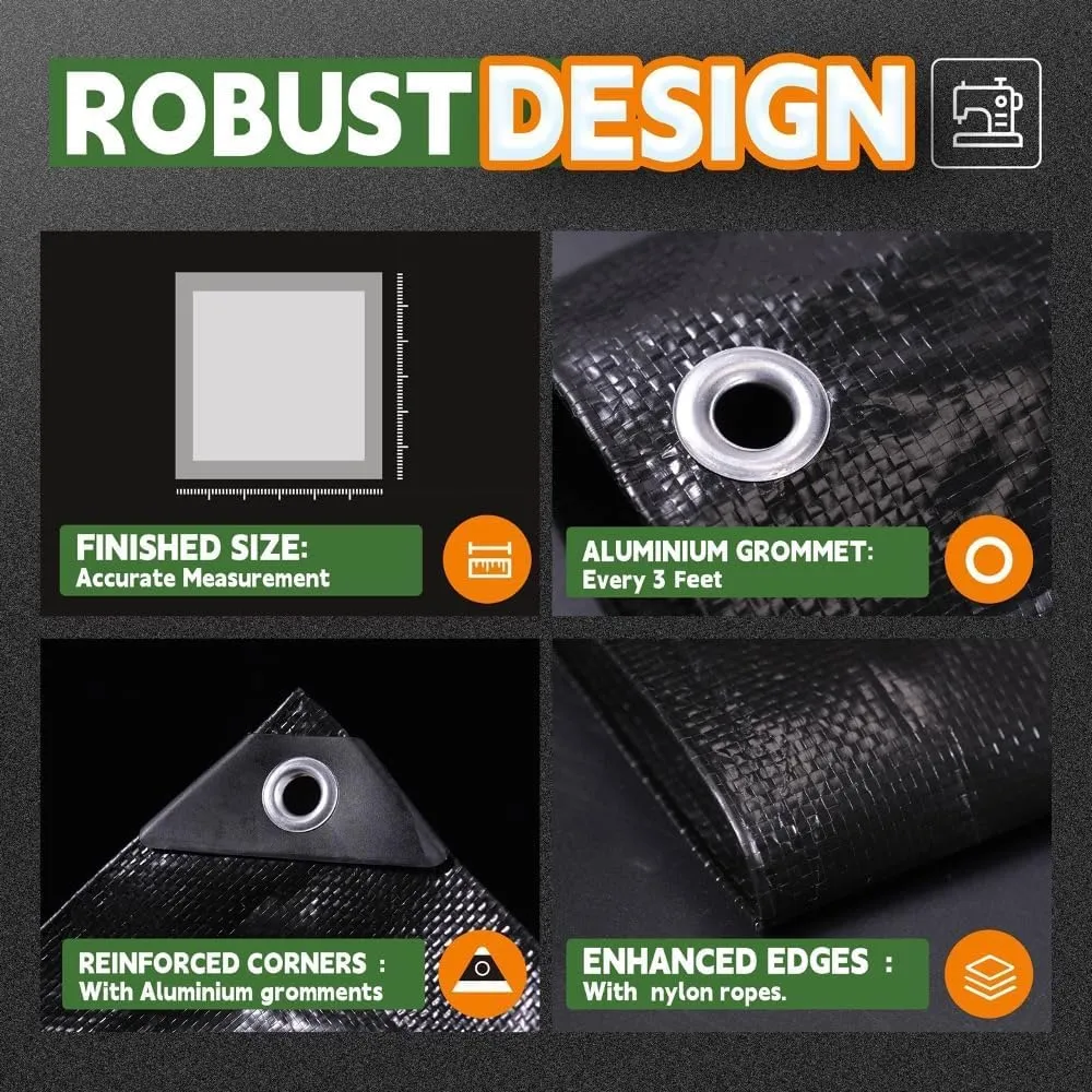 RAINDEWAY Black Tarps 7x7 Feet,UV Resistant, Multipurpose Medium Duty Waterproof Poly Tarp, Square Tent Tarp,Cover with Metal Grommets and Reinforced Edges, Finished Size