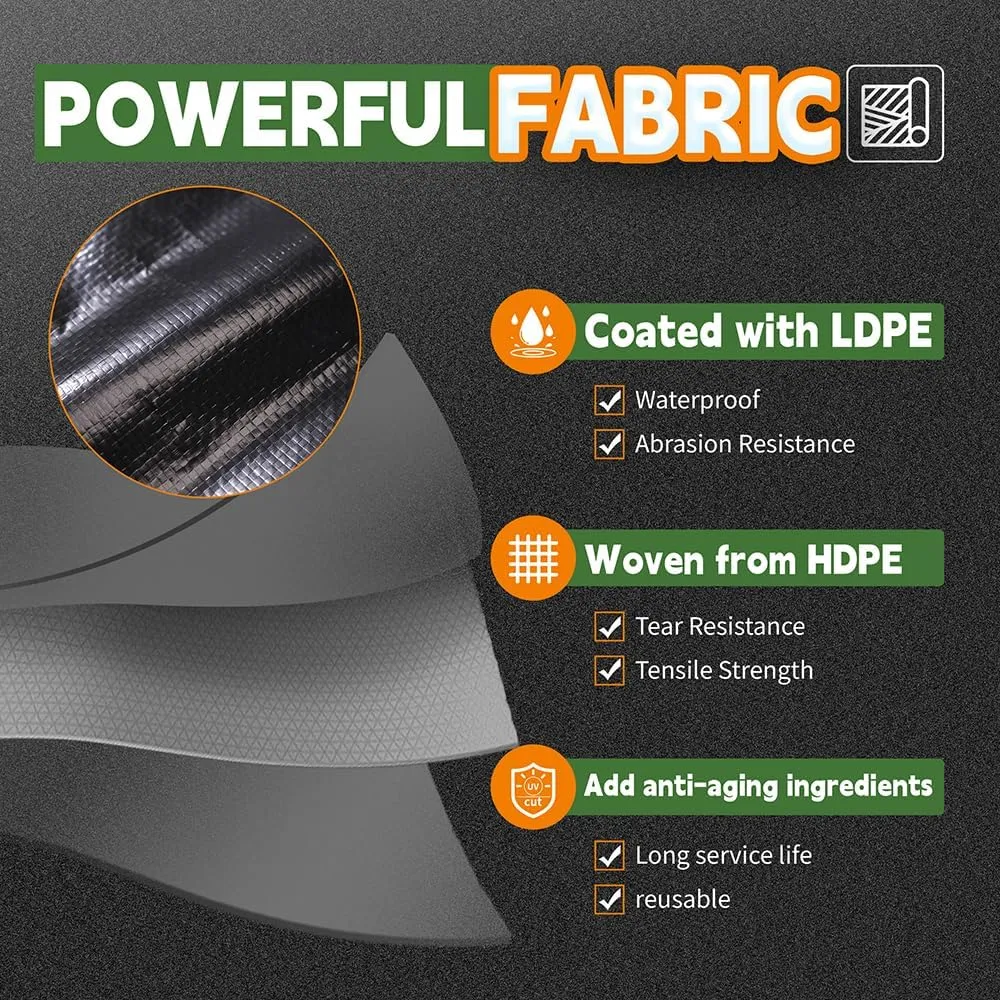 RAINDEWAY Black Tarps 7x7 Feet,UV Resistant, Multipurpose Medium Duty Waterproof Poly Tarp, Square Tent Tarp,Cover with Metal Grommets and Reinforced Edges, Finished Size