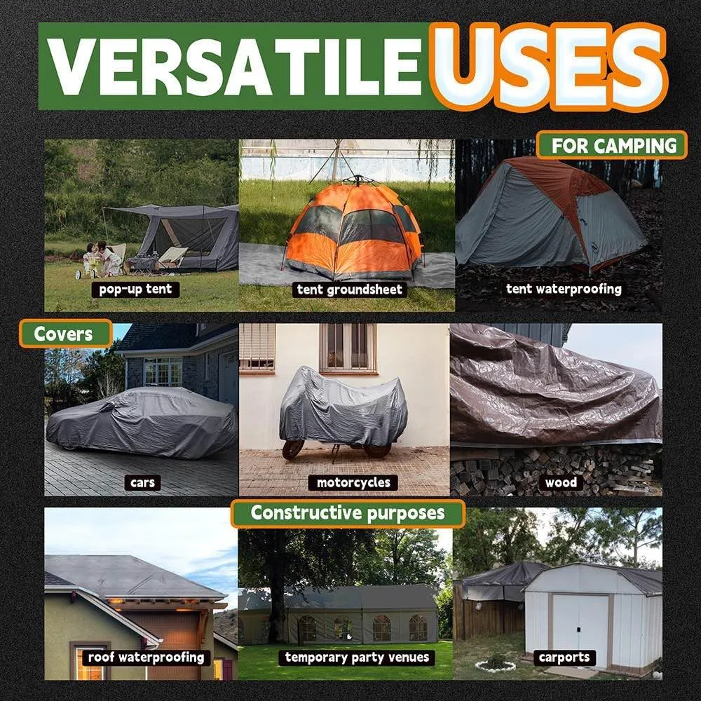 RAINDEWAY Tarps Heavy Duty Waterproof 30x50 Feet, 10 Mil Thick Multipurpose UV Resistance Large Tarp Cover with Metal Grommets and Reinforced Edges, Silver/Brown Tarp