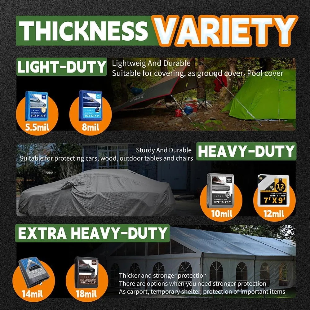 RAINDEWAY Tarps Heavy Duty Waterproof 30x50 Feet, 10 Mil Thick Multipurpose UV Resistance Large Tarp Cover with Metal Grommets and Reinforced Edges, Silver/Brown Tarp