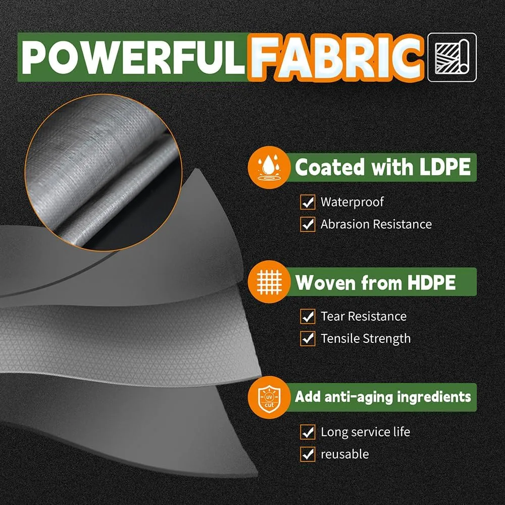 RAINDEWAY Tarps Heavy Duty Waterproof 30x50 Feet, 10 Mil Thick Multipurpose UV Resistance Large Tarp Cover with Metal Grommets and Reinforced Edges, Silver/Brown Tarp