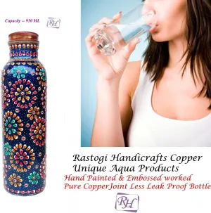 Rastogi Handicrafts Copper Joint less leak-proof Water storage Bottle Set of 4 With One Insulated Bag