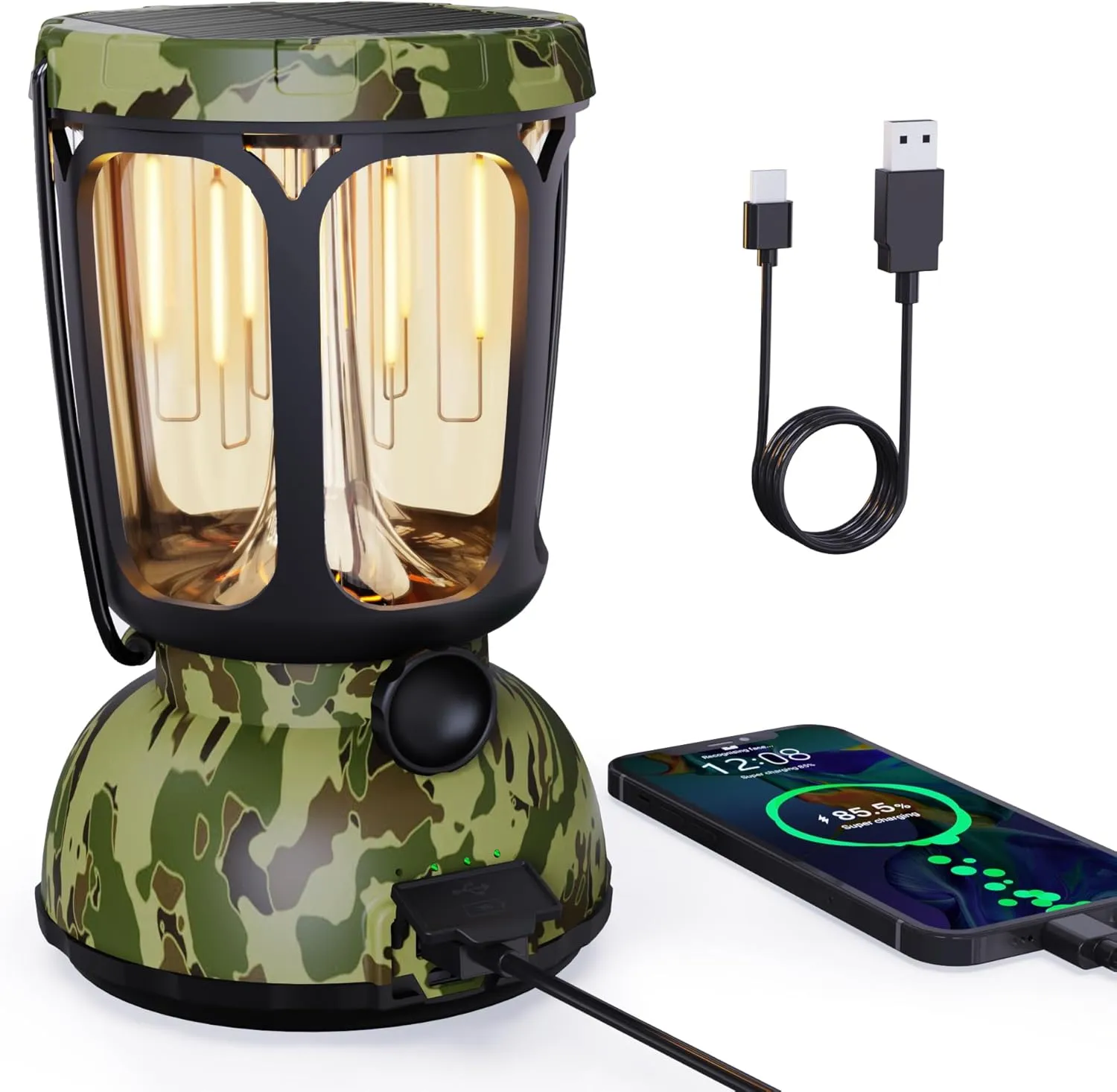 Raynic 6000 LED Camping Lantern, 650LM Hand Crank Solar Battery Powered Rechargeable Lantern, Emergency Lights for Home Power Failure, Hurricane, USB Cable Included