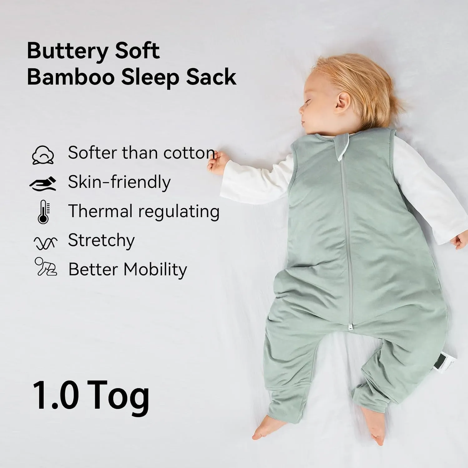 Rayon Made from Bamboo Toddler Sleep Sack with Feet 12-24 Months 1.0 Tog Ultra Soft Toddler Sleeping Sack 1t-2t Sleep Bag Walker Quilted Wearable Blanket with Legs 2-Way Zipper Lightweight