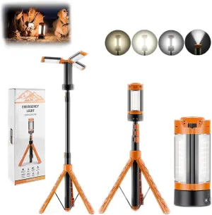 Rechargeable 10000 Mah Camping Light with Stand,Telescopic Camping Light Stand, Waterproof Led String Lights Rechargeable USB Camping for Camping, Adventure, Hiking, Fishing
