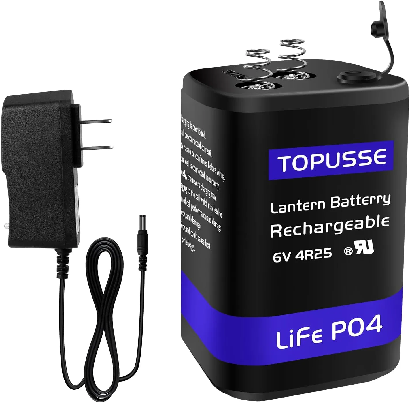 Rechargeable 6 Volt 4.5AH LiFePO4 Lantern Battery with Charger 1500  Cycles, 6V Batteries Battery with BMS (Spring Terminals) 1 Pack