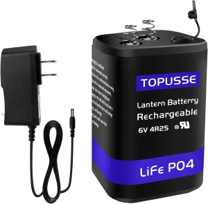Rechargeable 6 Volt 4.5AH LiFePO4 Lantern Battery with Charger 1500  Cycles, 6V Batteries Battery with BMS (Spring Terminals) 1 Pack