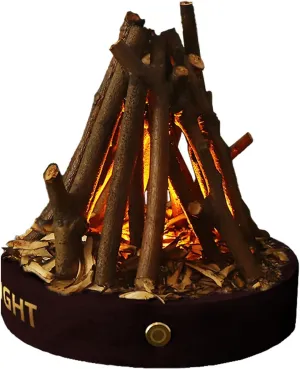 Rechargeable Campfire Night Light – Camping Lantern with Flame Sound, Log Design, 3 Lighting Modes for Ambient Lighting & Outdoor Adventure (Walnut Color)