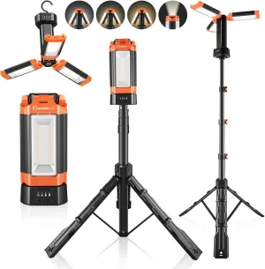 Rechargeable Camping Light with Stand, 20000mAh Outdoor Work Light 800-3200 Lumen, 6.1ft Height with Detachable Tripod, 3300-6500K Dimmable LED, Camping Essentials Gear Emergency Flashlight