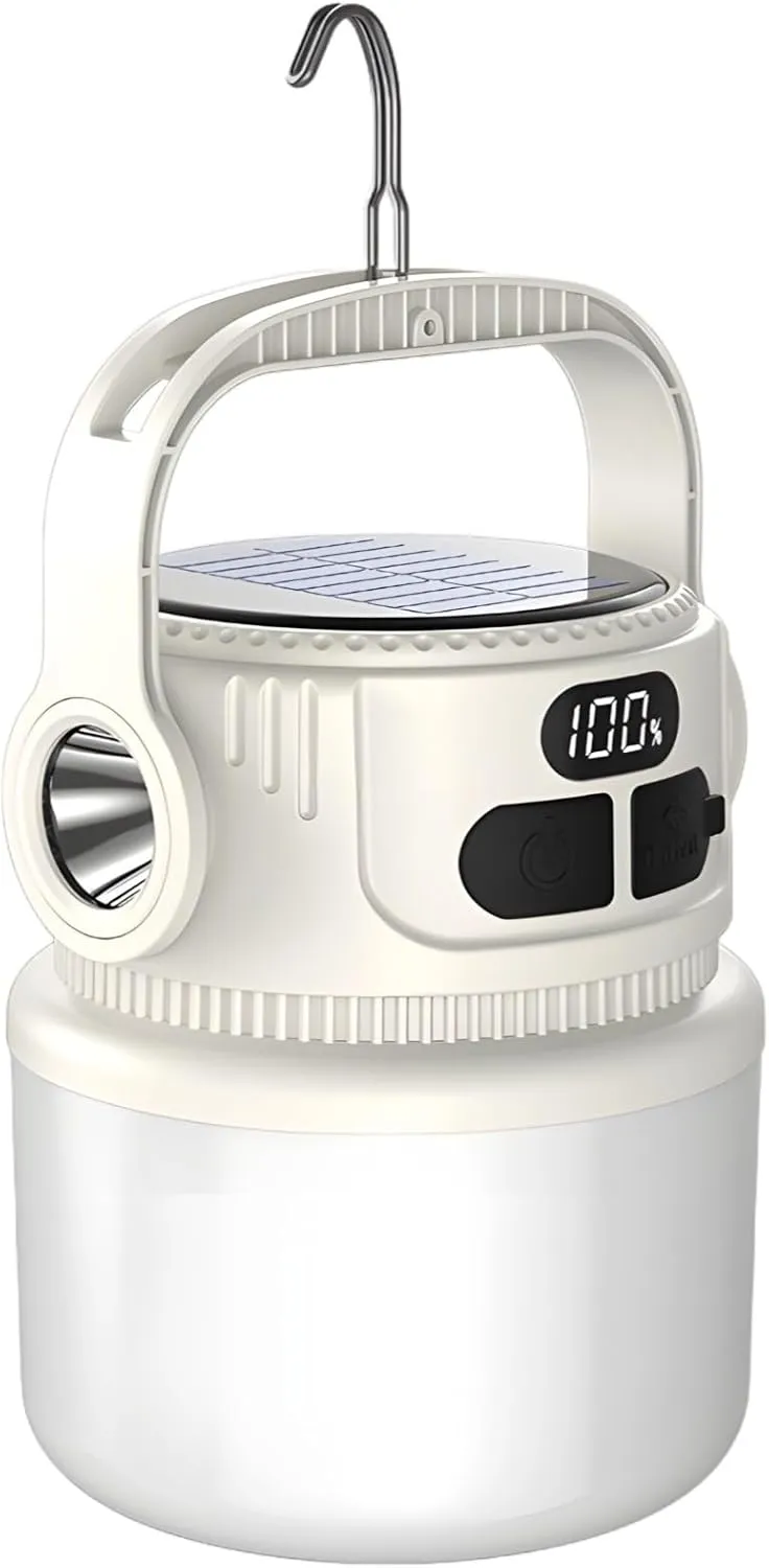 Rechargeable Led Solar Lantern for Camping, Market Stalls, 6 Brightness Levels, Solar & USB Charging, Portable Emergency Light