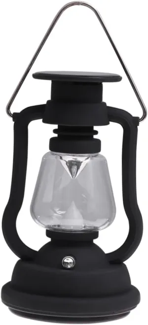 Rechargeable Solar Retro Horse Lantern Multi Functional Camping Light with Hand Power Flashlight for Outdoor Use Portable Tent Light Black