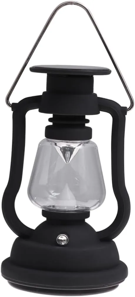 Rechargeable Solar Retro Horse Lantern Multi Functional Camping Light with Hand Power Flashlight for Outdoor Use Portable Tent Light Black