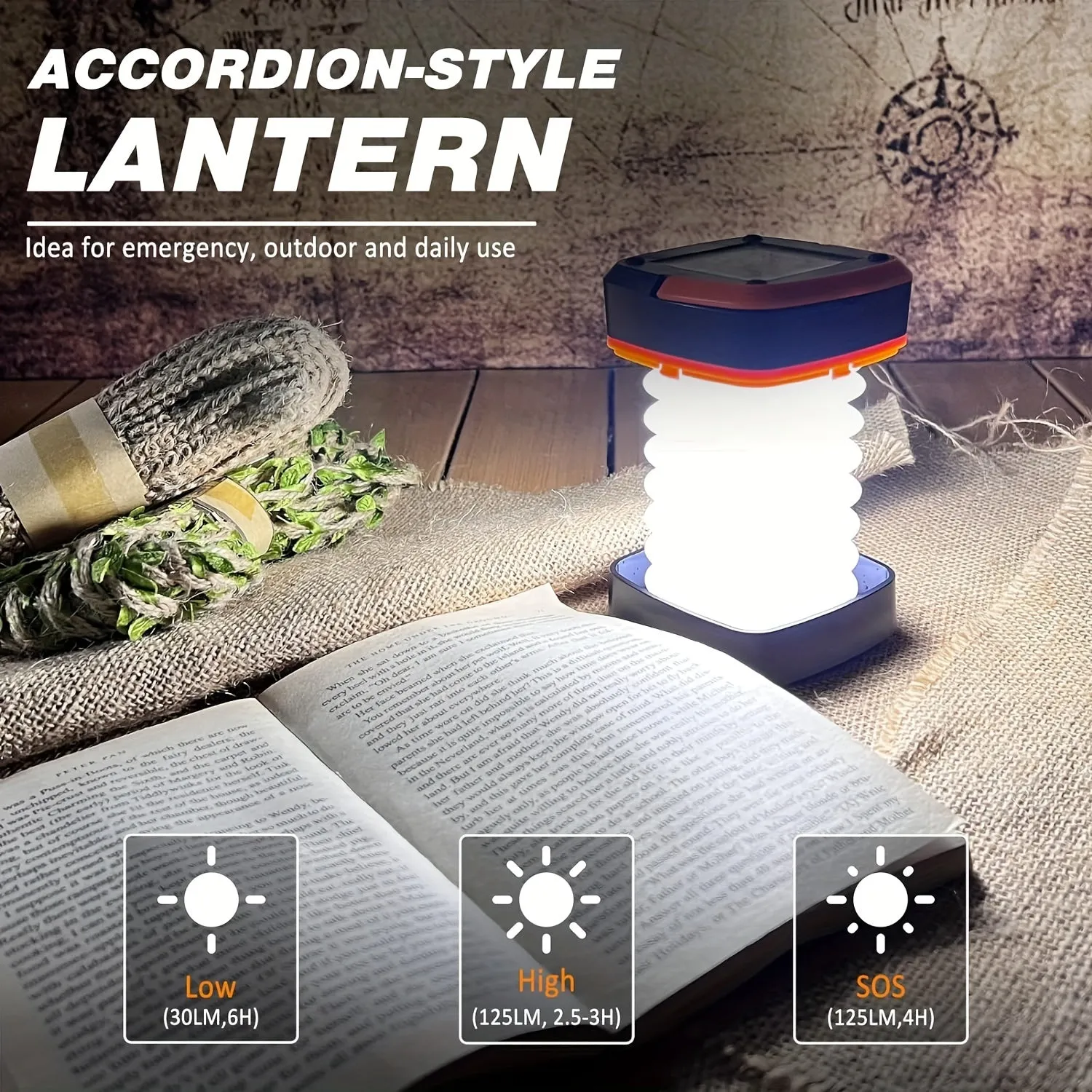 Recharged LED camping lantern -compact foldable light for outdoor adventures and emergencies