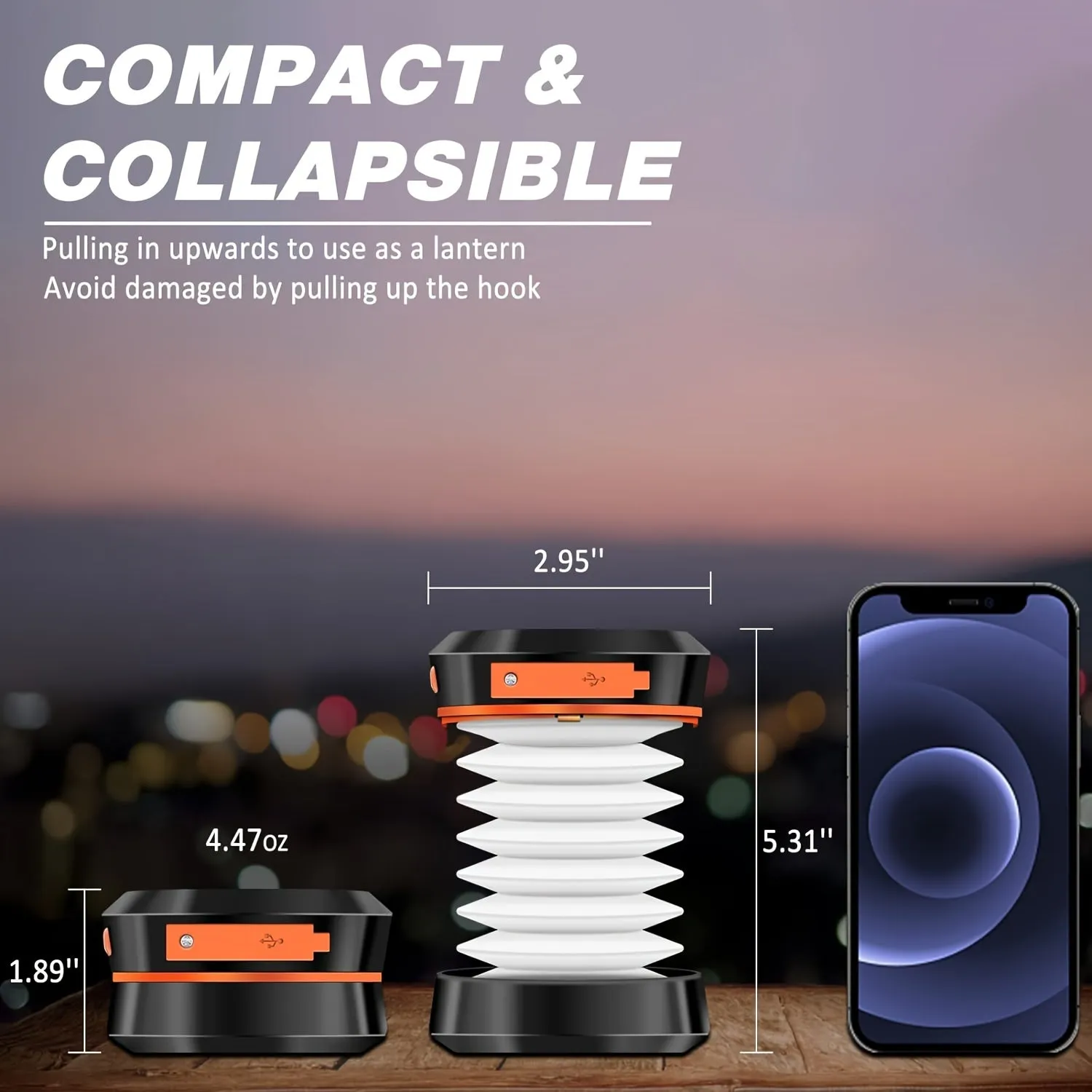 Recharged LED camping lantern -compact foldable light for outdoor adventures and emergencies