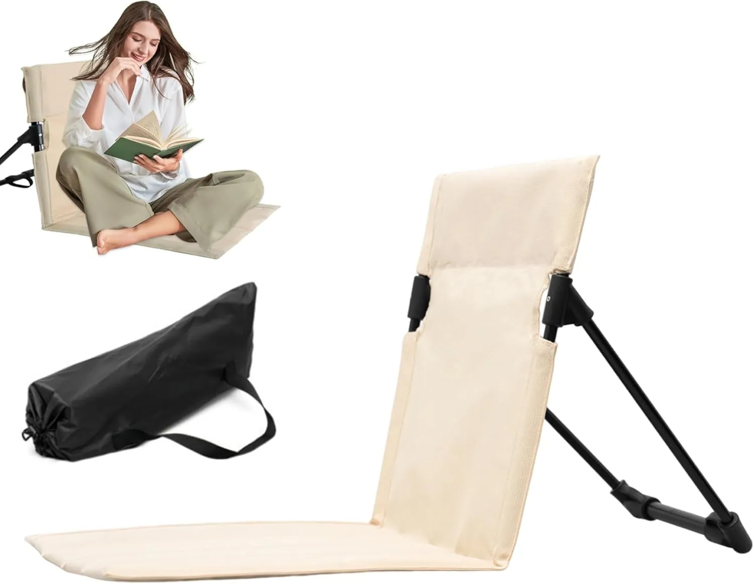Recliners Beach Mat Recliner Lightweight Beach Mat with Backrest on e-Step Assembly Foldable Beach Mat Chair with Carry Bag for Holidays Garden Camping Park Black/3139 (Color : Beige), 21213