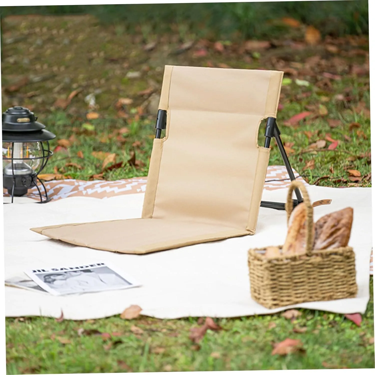 Recliners Beach Mat Recliner Lightweight Beach Mat with Backrest on e-Step Assembly Foldable Beach Mat Chair with Carry Bag for Holidays Garden Camping Park Black/3139 (Color : Beige), 21213