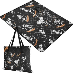 Rectangle Picnic Mat, Outdoor Tote Waterproof Backing Handy Portable Blanket for Family Friends Camping Beach Yoga Hiking Print Human Skeletons Skateboarding Dance Dots Seamless