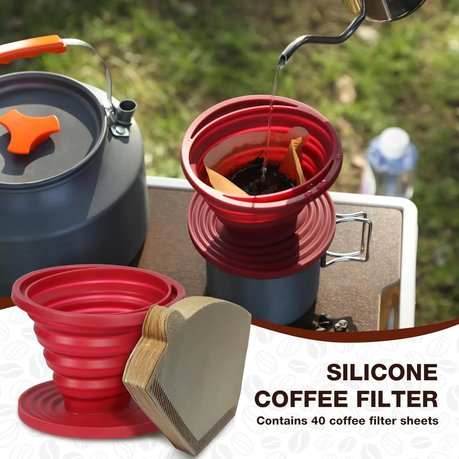 REDCAMP 2L Camping Coffee Pot Coffee Makers, Aluminum Portable Kettle Teapot with 2Pcs Camping Mug and Collapsible Coffee Dripper, Compact Tea Kettle for Stove Top, Outdoor, Hiking and Traveling