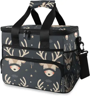 Reindeer Elk Forest Animal Black Cooler Bag Insulated Cooler Soft Sided Cooler 24 Can Portable Picnic Bag Large Leakproof Lunch Bag Box for Beach Grocery Camping Travel Car Men Women