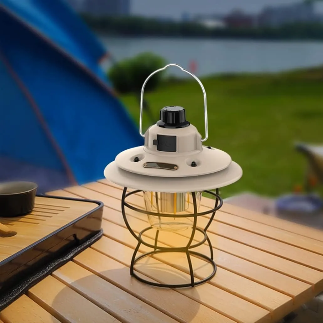 Retro Camping Light USB Rechargeable Camping Lantern Portable Tent Light for Travel Fishing Hiking White #