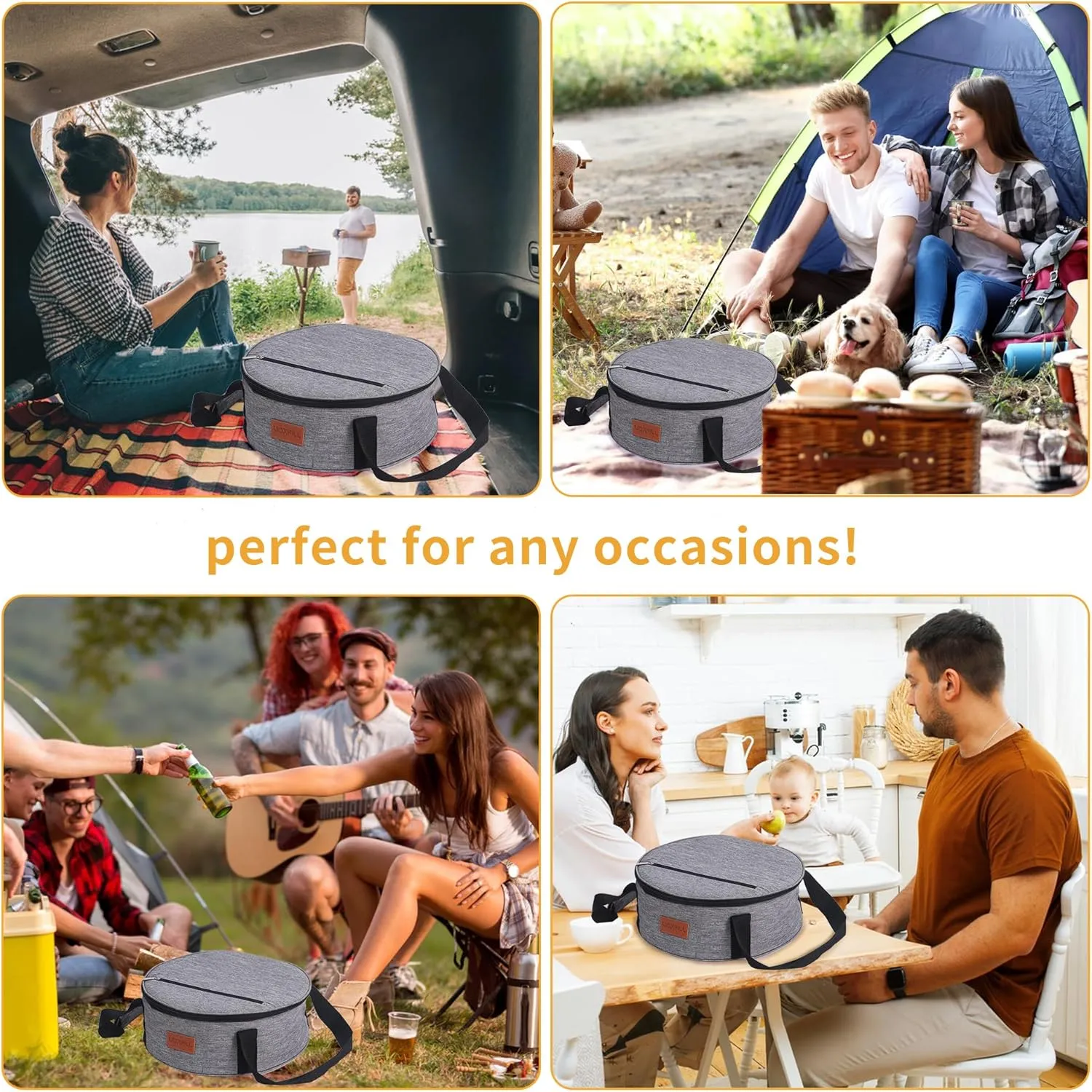 Round Food Warmer Electric Casserole Carrier - Large Heated Lunch Bag for Car Truck, 12V/24V/110V, Thermos for hot food for Potluck Cookouts Parties Picnic,Pie Carrier Bag