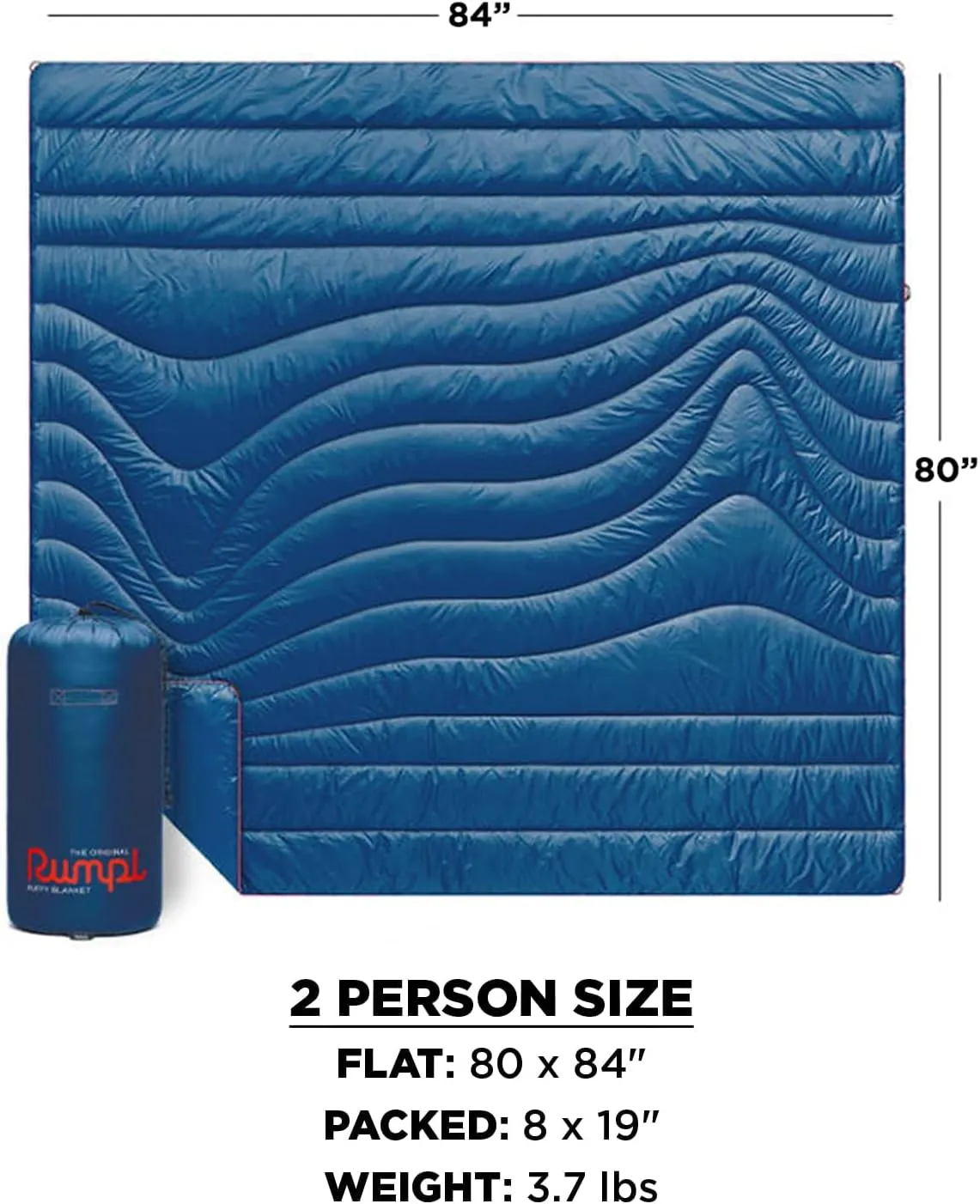 Rumpl Original Puffy Blanket - Warm Camping Blanket, 100% Recycled Polyester Insulation, Lightweight, Packable, Water-Resistant, Outdoor Puffer, 80"x84", Pyro Fade