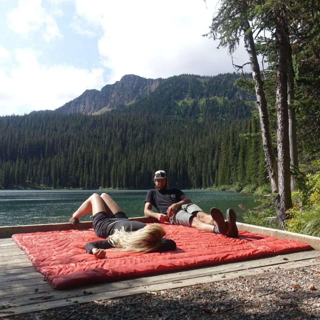 Rumpl Original Puffy Blanket - Warm Camping Blanket, 100% Recycled Polyester Insulation, Lightweight, Packable, Water-Resistant, Outdoor Puffer, 80"x84", Pyro Fade