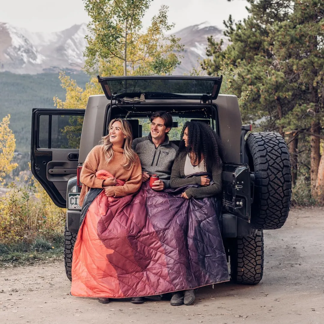 Rumpl Original Puffy Blanket - Warm Puffy Camping Blanket, 100% Recycled Polyester Insulation, Lightweight, Packable, Water-Resistant, Outdoor Puffer Blanket, 52"x75", V1, Teton Fade