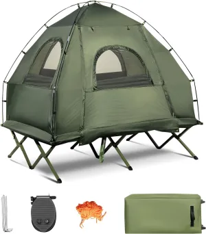 Safstar 5-in-1 Tent Cot, Camping Cot Tent with Air Mattress, Sleeping Bag, Camping Cot, Awning & Air Pillow, Carrying Bag, Off The Ground Tent, Elevated Tent Cot for Camping Hiking Picnic Travel