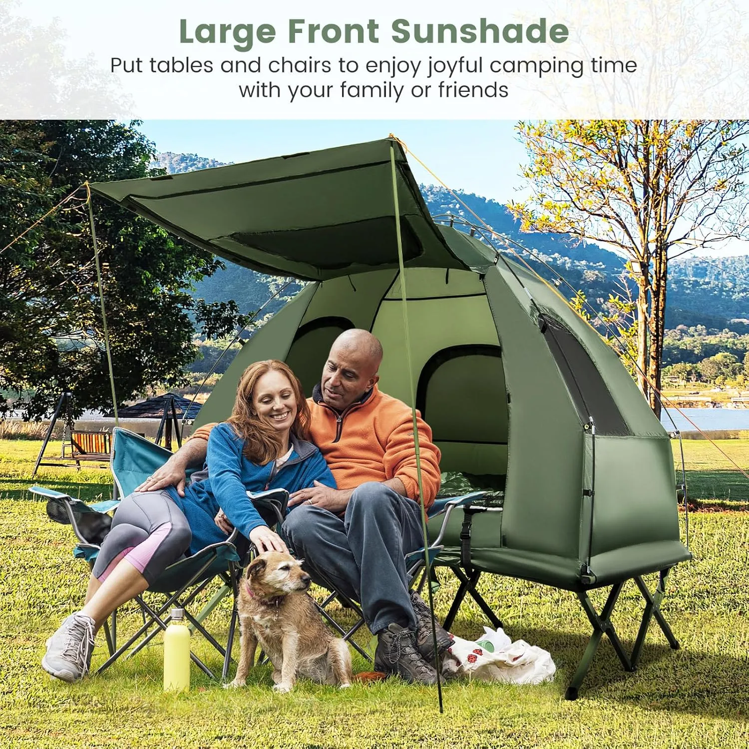 Safstar 5-in-1 Tent Cot, Camping Cot Tent with Air Mattress, Sleeping Bag, Camping Cot, Awning & Air Pillow, Carrying Bag, Off The Ground Tent, Elevated Tent Cot for Camping Hiking Picnic Travel