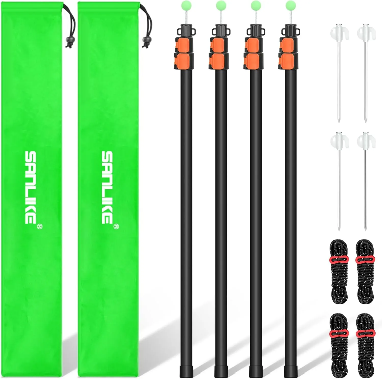 SANLIKE Tarp Poles Heavy Duty Telescoping 97" Adjustable Aviation Aluminum Canopy Rods Lengthen Thicken with Protection Cap Portable Poles for Tent Fly Awning Camping Hiking  Stakes Ropes Set of 4
