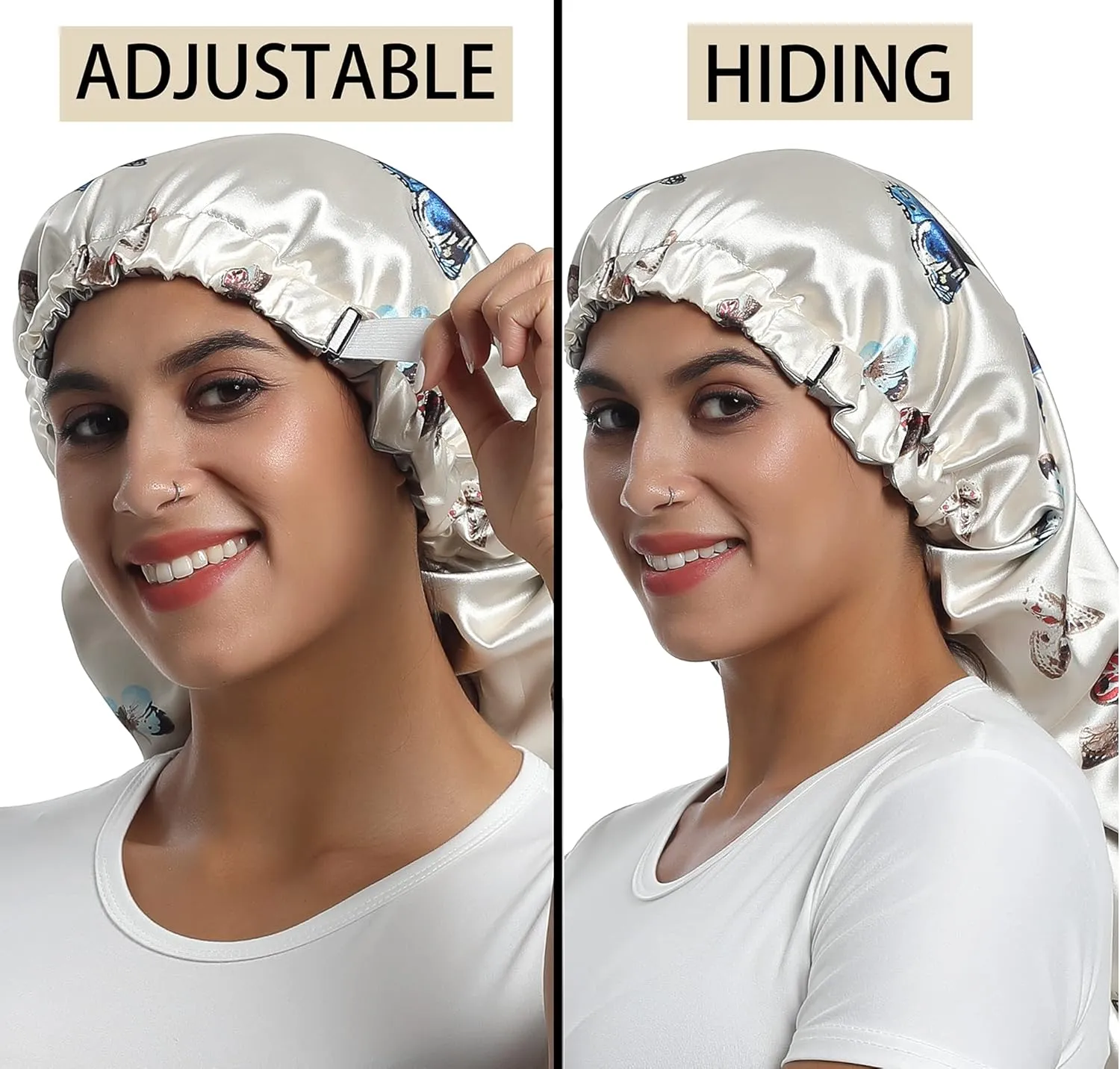 Satin Bonnet Silky Sleep Cap,Adjustable Hair Bonnet for Braids Curly Hair
