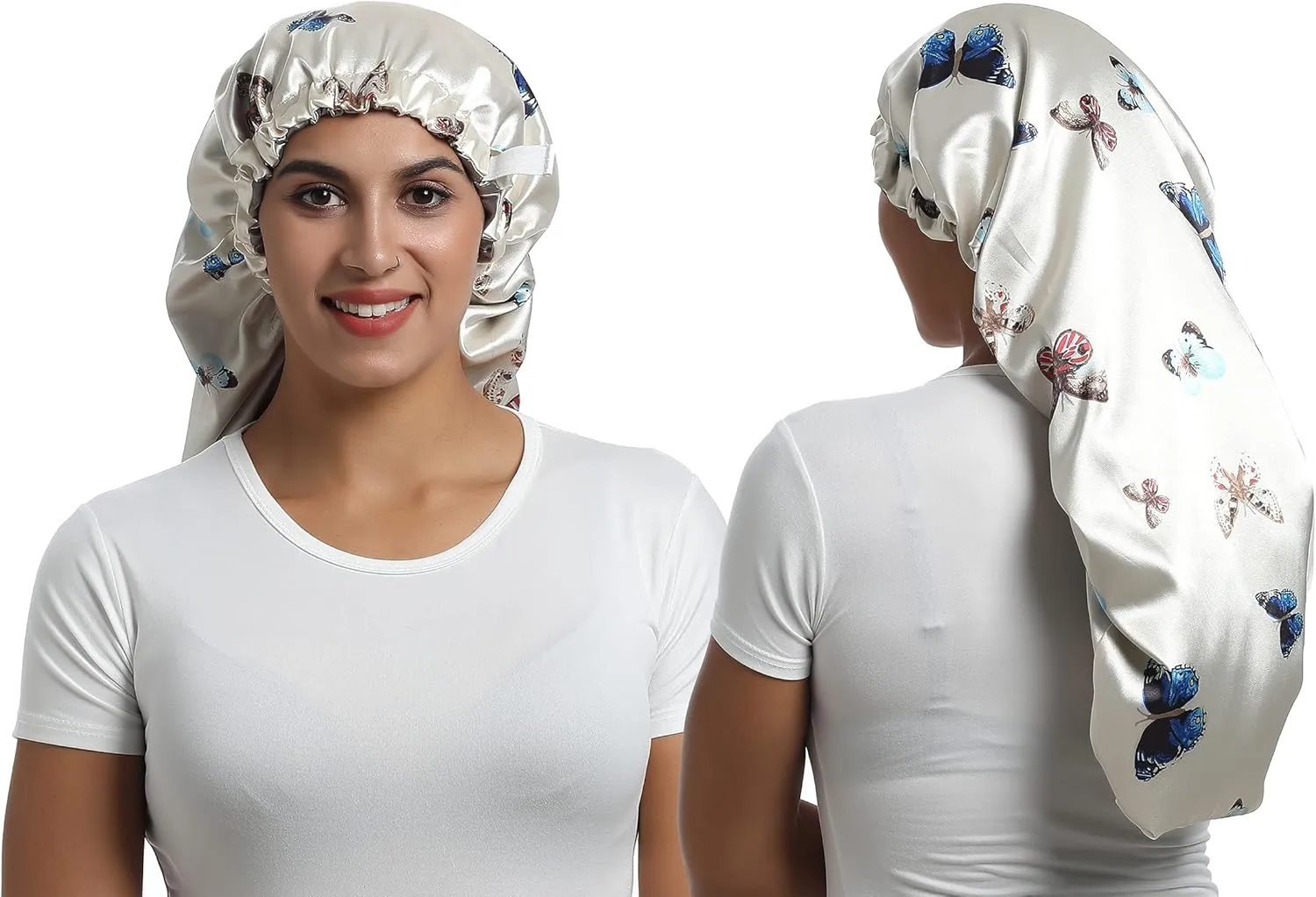 Satin Bonnet Silky Sleep Cap,Adjustable Hair Bonnet for Braids Curly Hair