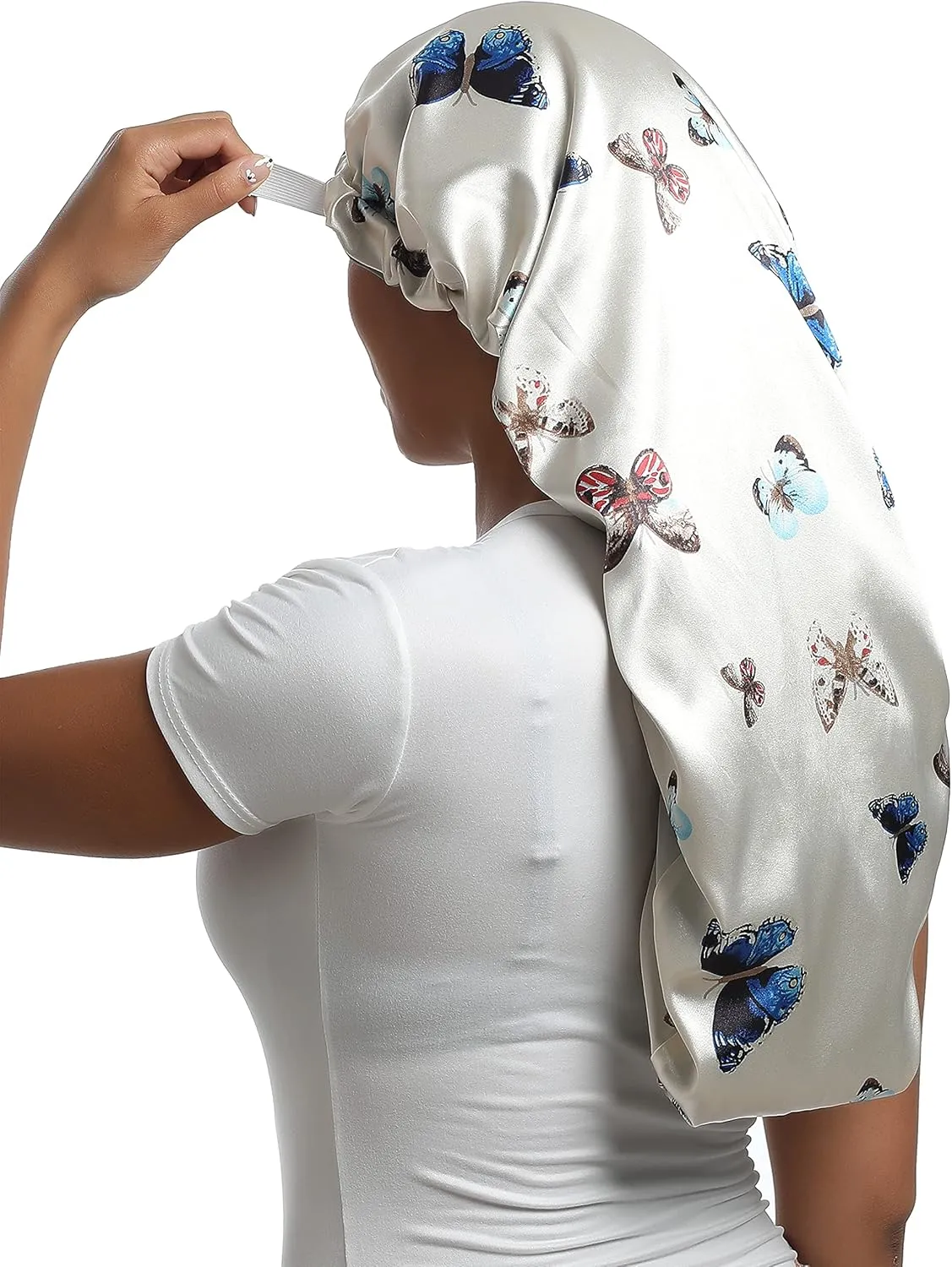 Satin Bonnet Silky Sleep Cap,Adjustable Hair Bonnet for Braids Curly Hair