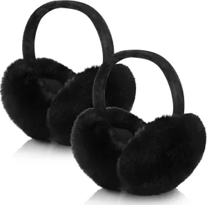SATINIOR 2 Pieces Ear Muffs for Winter Women Fuzzy Faux Fur Ear Warmers Cute Foldable Outdoor Headband Winter Accessories