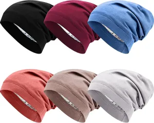 SATINIOR 6 Pieces Satin Lined Sleep Cap Slouchy Skull Beanie Hat Night Hair Cap Headwear Head Wrap for Curly Hair Women Girl