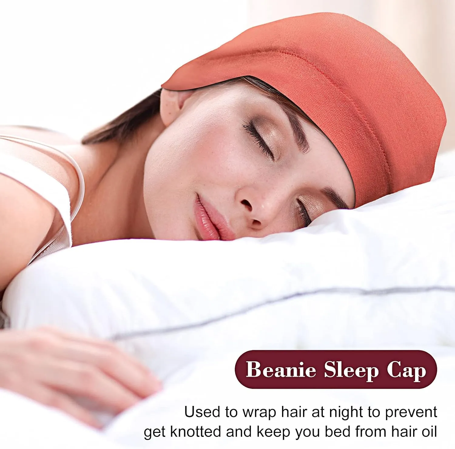 SATINIOR 6 Pieces Satin Lined Sleep Cap Slouchy Skull Beanie Hat Night Hair Cap Headwear Head Wrap for Curly Hair Women Girl