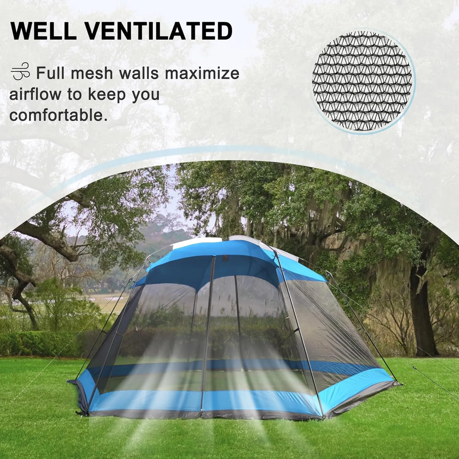 Screen House 15x13 FT Mesh Canopy Tent Camping Gazebo Shelter for 8-10 People Outdoor Party Activities