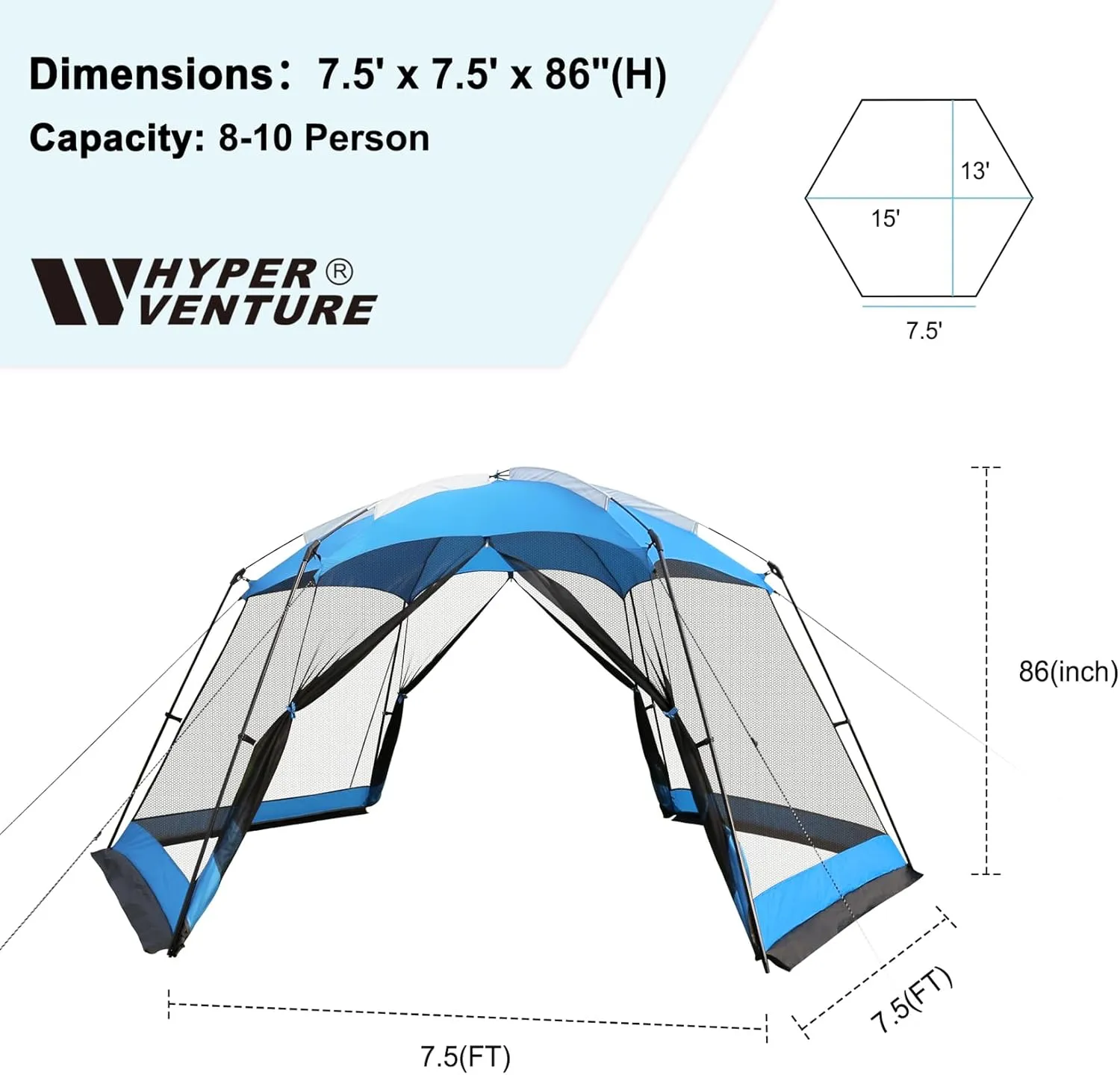 Screen House 15x13 FT Mesh Canopy Tent Camping Gazebo Shelter for 8-10 People Outdoor Party Activities